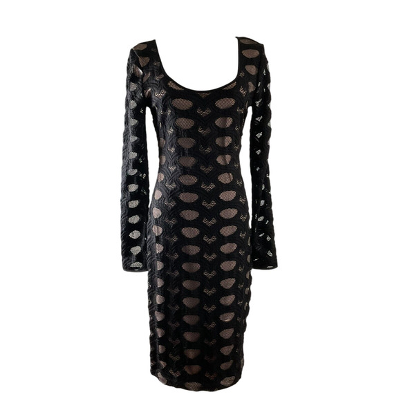 BCBGMaxAzria Women's Small Black Nude Lace Overlay Dress Bodycon Tanya DGL68B04 - Picture 1 of 9